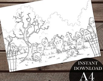 Spooky Halloween PDF Printable Colouring Page for Adults, Halloween