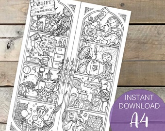 Cabinet of Curiosities , Halloween PDF Printable Colouring Page for Adults