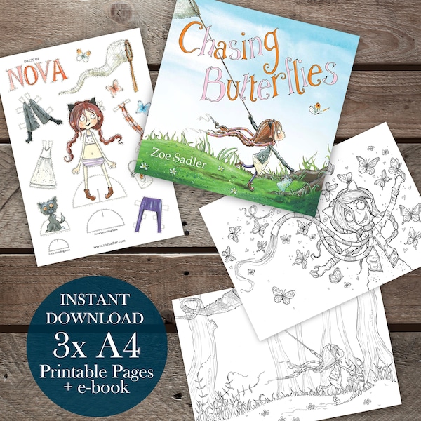 Chasing Butterflies E-book, Activity and Colouring Pages Bundle, Cute Children's Story