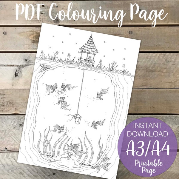 Wishing Well Fairy Tale Coloring Page for Adults, The Frog Prince