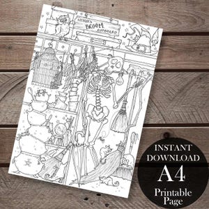 Witches Broom Cupboard , Halloween PDF Printable Colouring Page for Adults