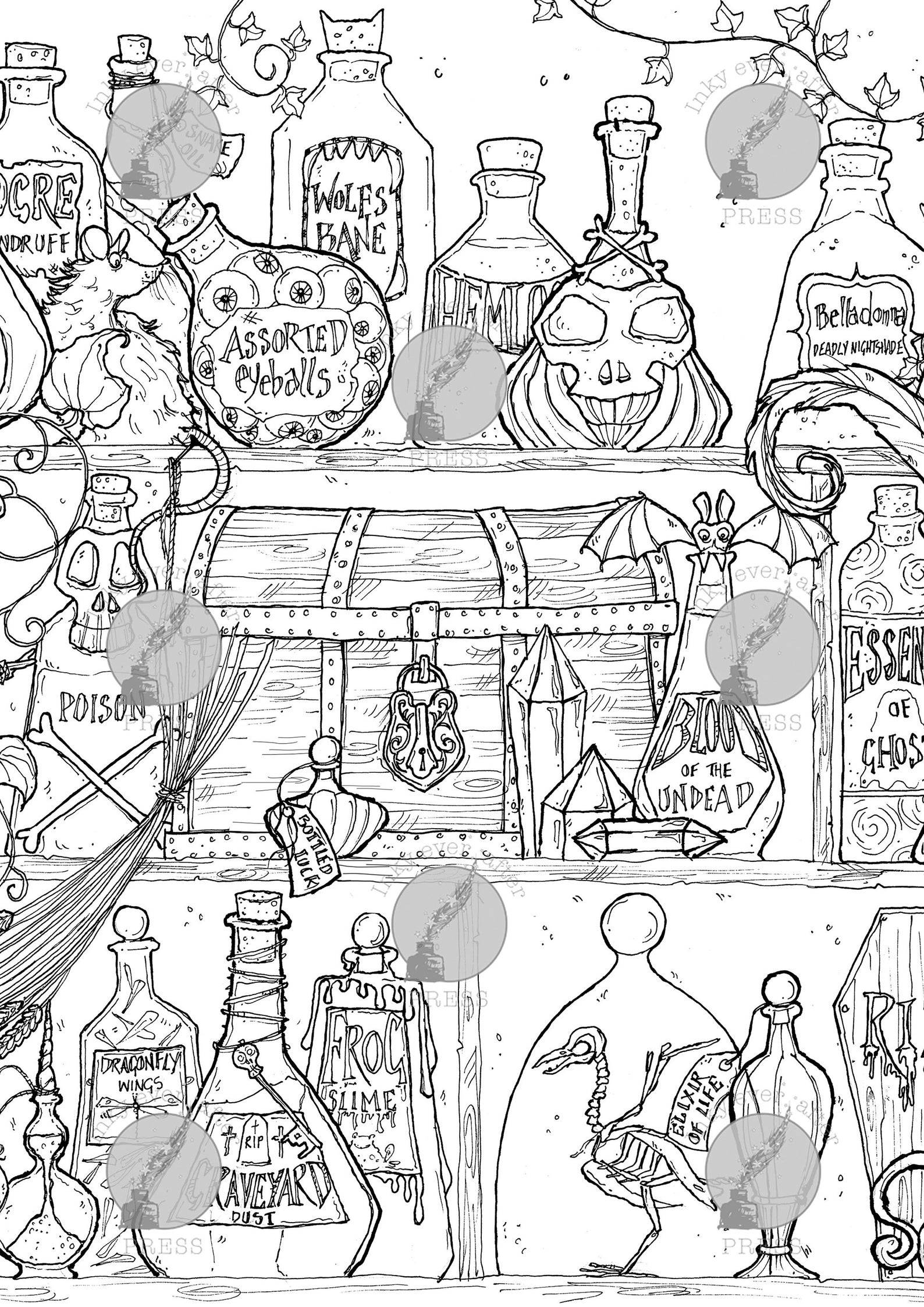 Potion Bottles Coloring Page Witches Brew and Black Magic by | Etsy