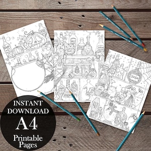 Potion Bottles Coloring Page, Witches Brew and Black Magic by Zoe Sadler