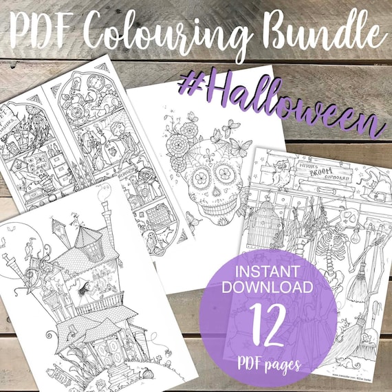 Halloween Coloring-in Sheets Bundle Witches and Black Magic