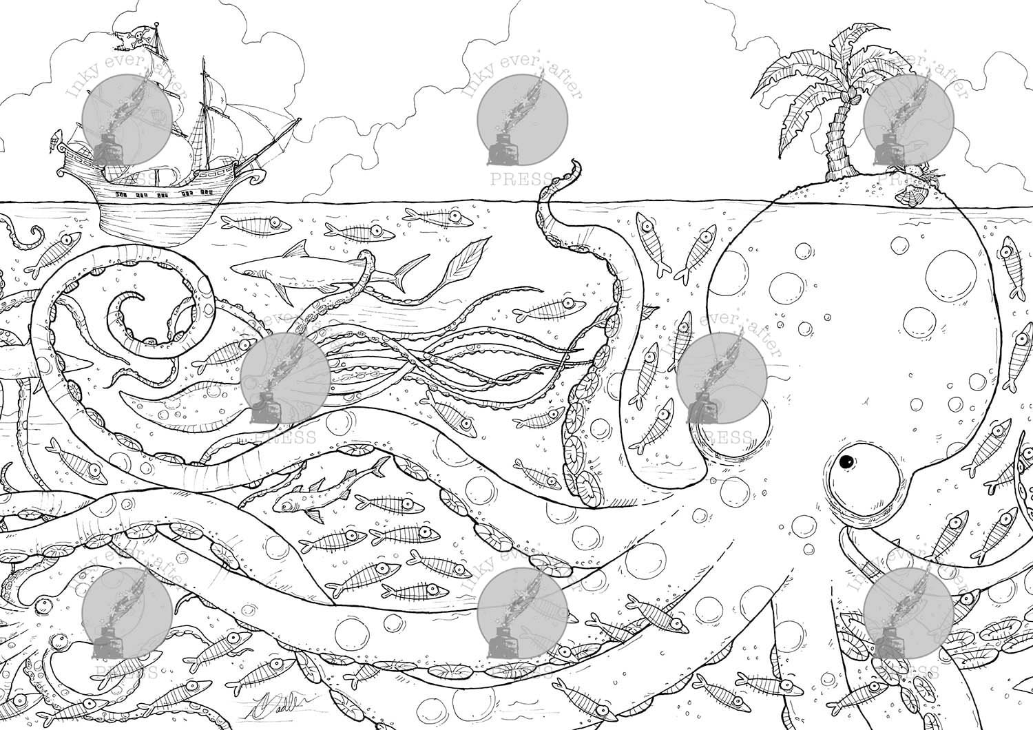 Sea Monster A4 Printable Coloring-in Sheet for Adults | Etsy