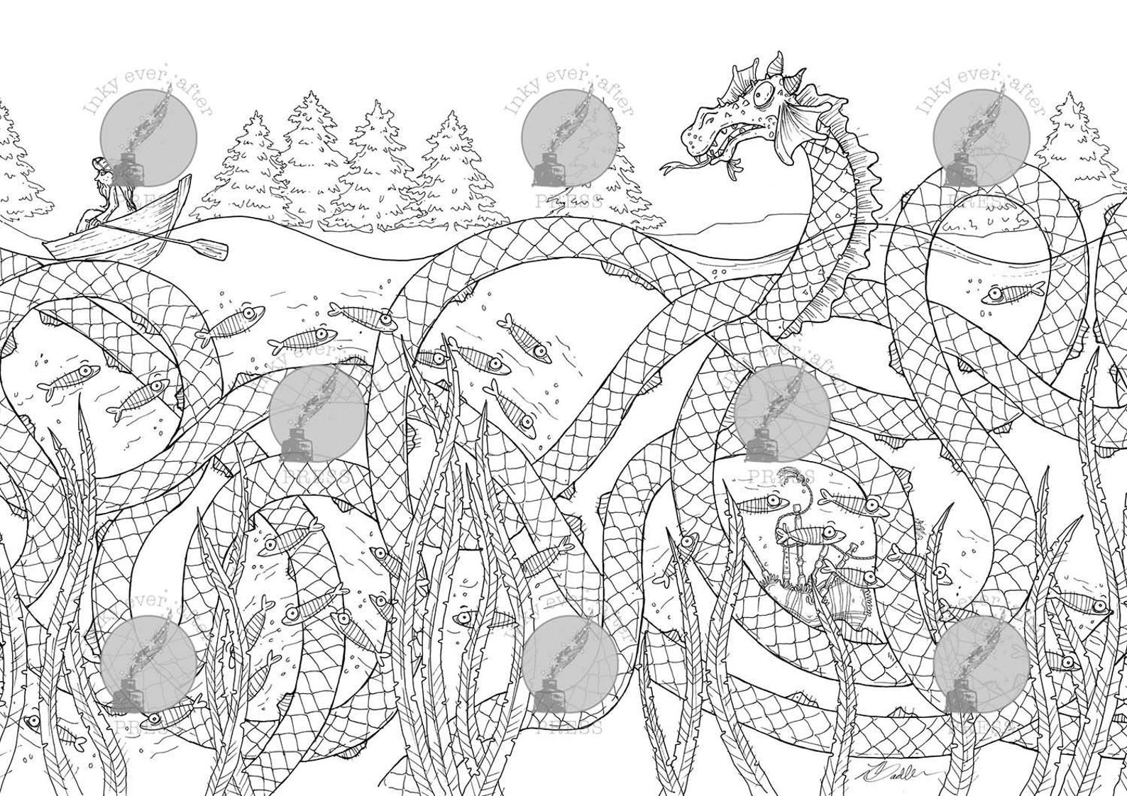 Loch Ness Monster A4 Printable Coloring Page for Adults | Etsy