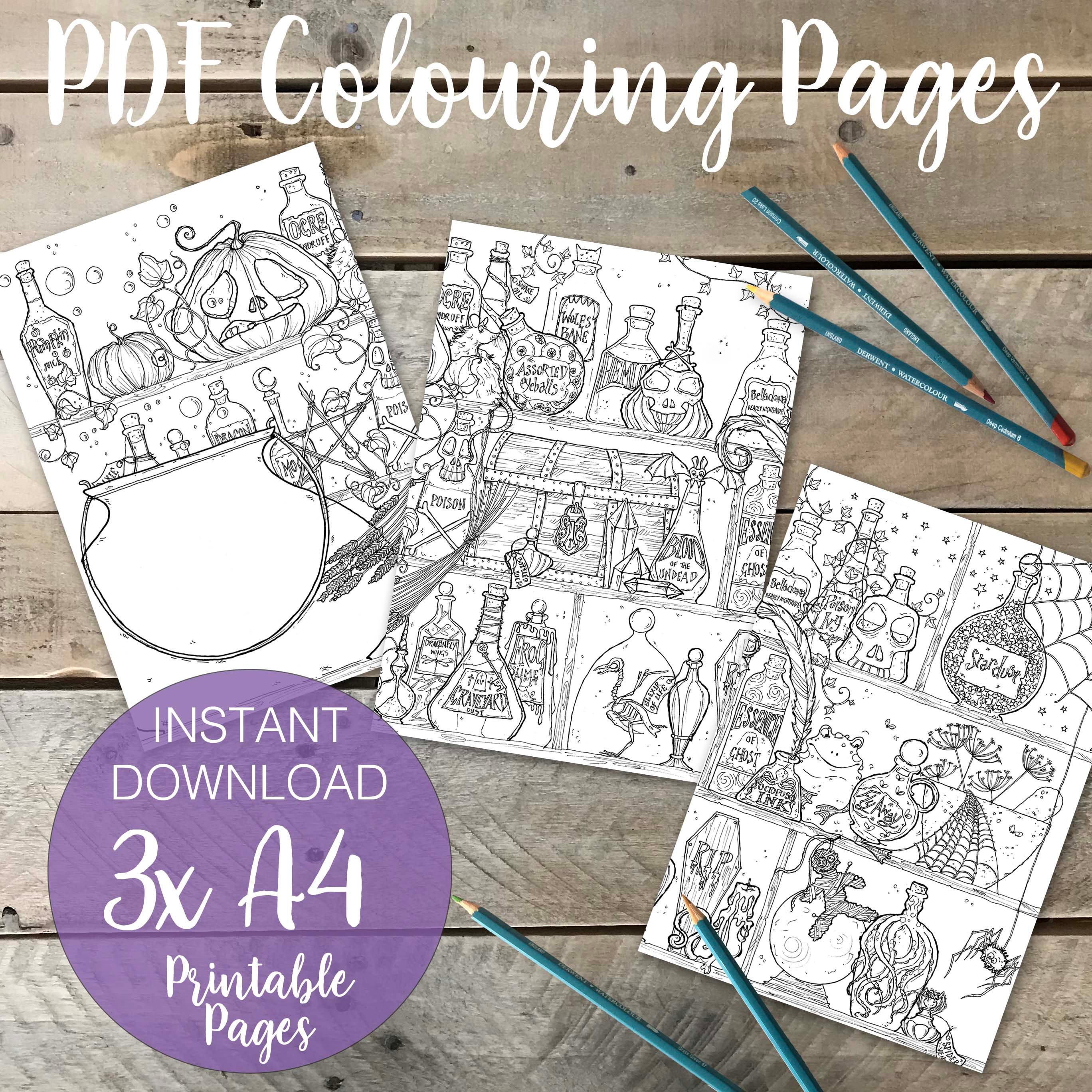 Potion bottles coloring page witches brew and black magic by zoe sadler