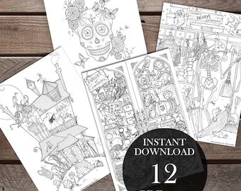 Halloween Coloring-in Sheets Bundle, Witches and Black Magic by Zoe Sadler