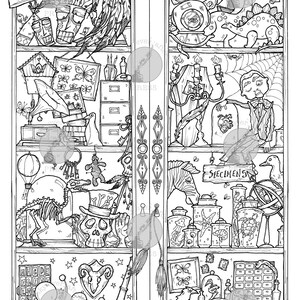 Cabinet of Curiosities , Halloween PDF Printable Colouring Page for Adults image 3