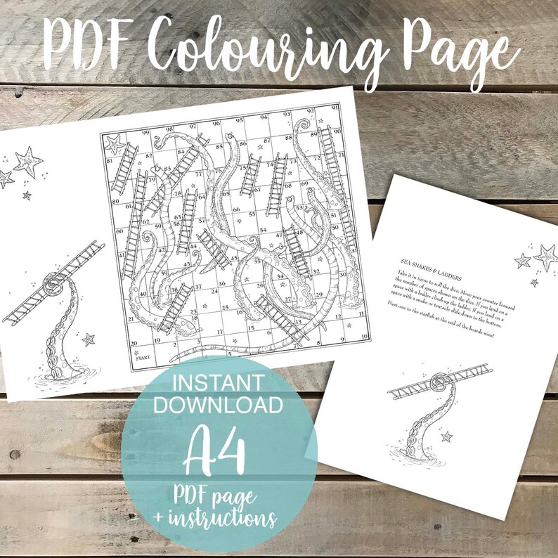 Underwater Snakes and Ladders A4 Printable Coloring Page for - Etsy