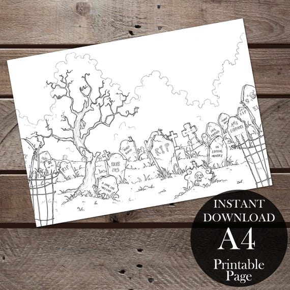 Spooky Halloween PDF Printable Colouring Page for Adults, Halloween