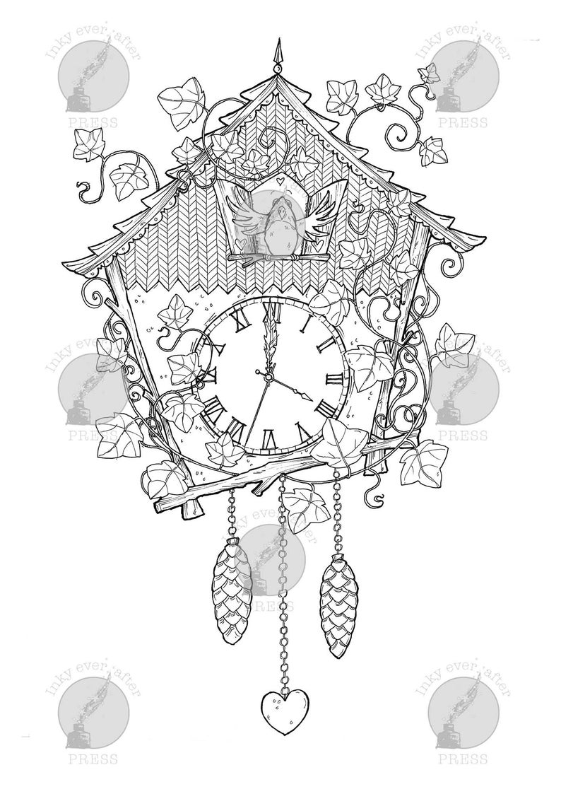 Cuckoo Clock Coloring Page for Adults Birds Flora and Fauna - Etsy Canada