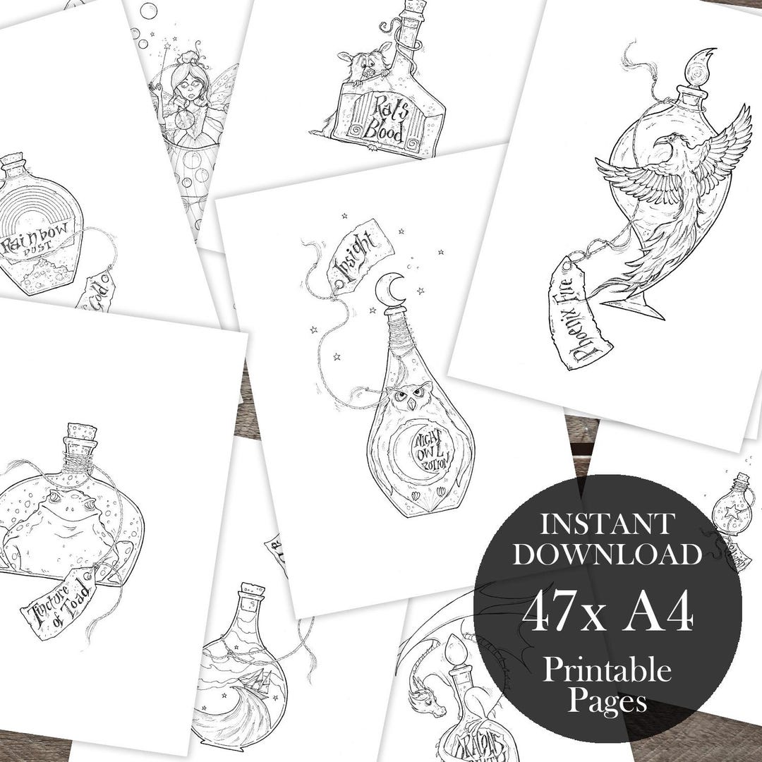 Magic Potion PDF Coloring Book for Adults, Wonder and Wizardry, Fantasy ...