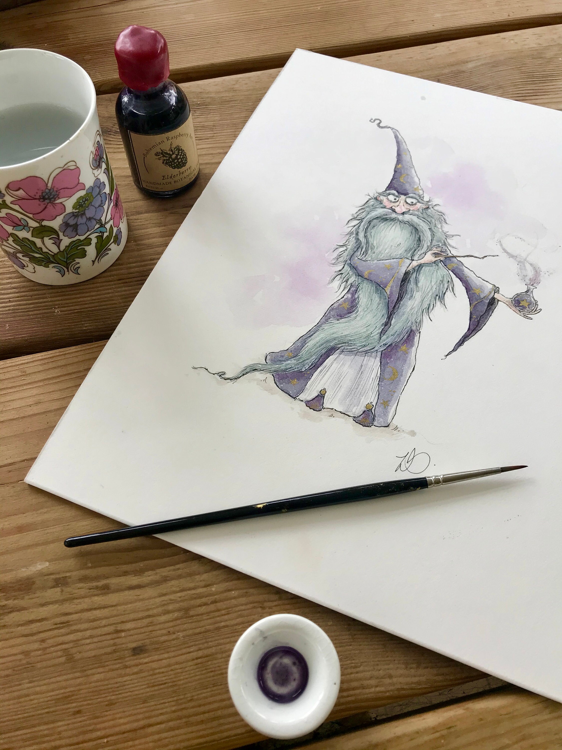 Magical Wizard Coloring Page for Adults Spell Potions and | Etsy