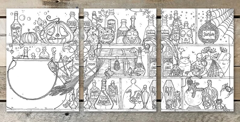 Potion Bottles Coloring Page Witches Brew And Black Magic By Etsy