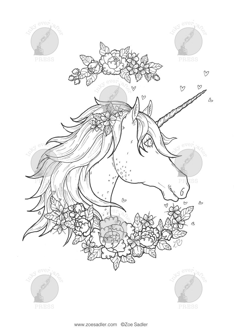 magical unicorn a4 printable coloring page for adults