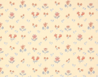 Retro Wallpaper by the Yard 70s Vintage Wallpaper - 1970s Petite Floral, Tan and Blue Flowers