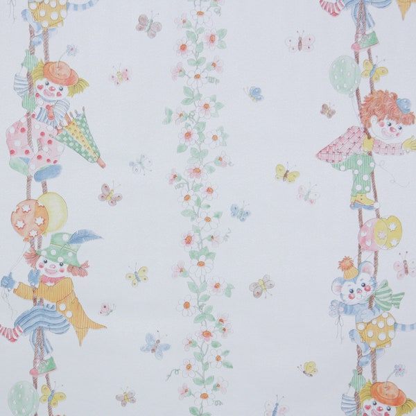 Retro Wallpaper by the Yard 80s Vintage Wallpaper - 1980s Childrens Wallpaper with Colorful Clowns Balloon and Flowers