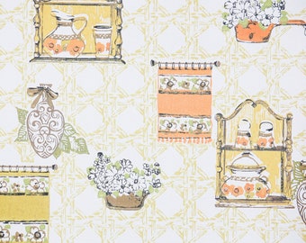 Retro Wallpaper by the Yard 70s Vintage Wallpaper - 1970s Retro Kitchen Wallpaper Orange and Yellow Dish Towels and Knick Knacks