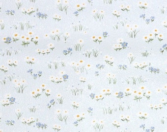 Vintage 80s Floral Wallpaper By the Yard - Tiny Daisies on Blue