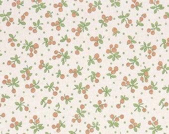 Retro Wallpaper by the Yard 70s Vintage Wallpaper - 1970s Petite Floral, Tan Buds with Green Leaves on Ivory
