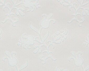 Retro Flock Wallpaper by the Yard 70s Vintage Flock Wallpaper - 1970s White Flocked Flower Designs on Beige