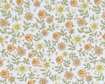 Retro Wallpaper by the Yard - 1970s Floral Vintage Wallpaper with Yellow and Orange Flowers on White