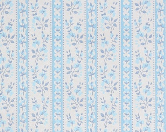 Retro Wallpaper by the Yard 70s Vintage Wallpaper - 1970s Floral Botanical Stripe with Aqua Blue Flowers on White