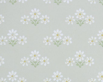Retro Wallpaper by the Yard - 1970s Floral Vintage Wallpaper White Daisies on Pale Green