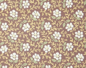 Retro Wallpaper by the Yard - 1970s Floral Vintage Wallpaper Ivory Flowers on Brown