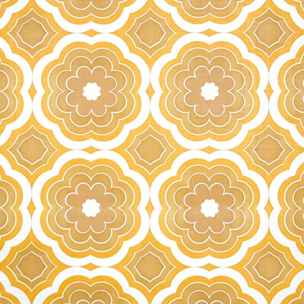 Retro Vintage Wallpaper cortado a tamaño 60s Geometric Vintage Wallpaper - Retro 1960s Geometric Floral Vintage Wallpaper Yellow Flowers on White