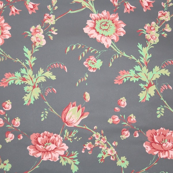Retro Wallpaper by the Yard 70s Vintage Wallpaper - 1970s Pink and Green Flowers on Dark Gray