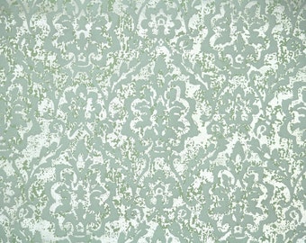 Retro Flock Wallpaper by the Yard 1970s Vintage Flock Wallpaper - 1970s Flock Damask Gray Green on Gold Marble