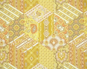 Retro Wallpaper by the Yard 70s Vintage Wallpaper - 1970s Floral and Paisley Patchwork Geometric Blocks in Yellow Orange and Brown