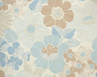 1970s Vintage Wallpaper by the Yard - Blue and Brown Floral