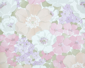 70s Vintage Floral Wallpaper - Pastel Pink Lavender Purple Peach Flowers