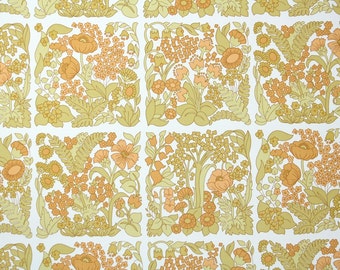 Retro Wallpaper by the Yard 70s Vintage Wallpaper - 1970s Orange and Tan Floral Tiles