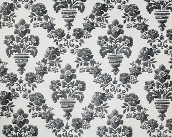 Retro Wallpaper by the Yard 70s Vintage Wallpaper - 1970s Black and White Floral Damask