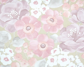 Retro Wallpaper by the Yard 70s Vintage Wallpaper - 1970s Pink White and Lavender Floral