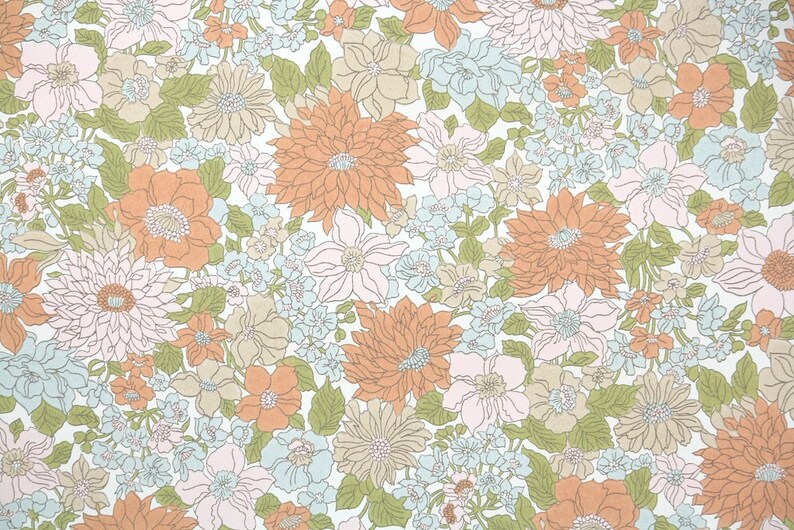 Retro Wallpaper by the Yard 70s Vintage Wallpaper 1970s Pink Blue and Peach Floral