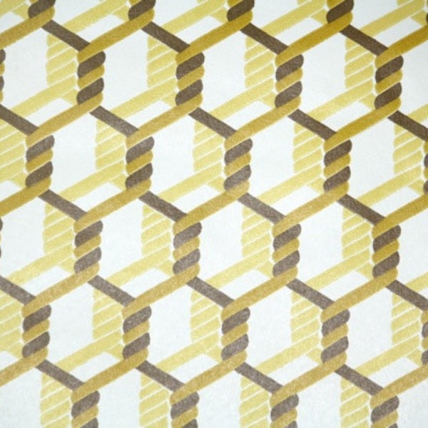 Retro Wallpaper by the Yard 70s Vintage Wallpaper - 1970s Yellow and Brown Braided Rope Chain Links Geometric Honeycomb on White