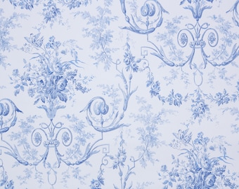 Retro Wallpaper by the Yard 80s Vintage Wallpaper – 1980s Blue Floral Damask Roses on White