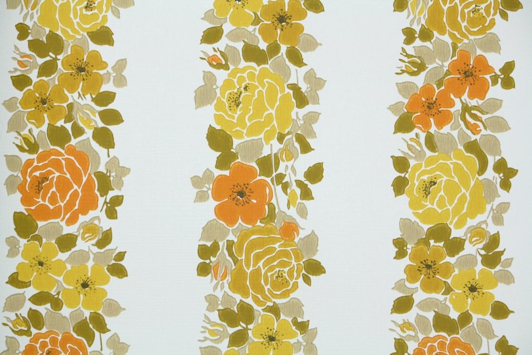 Retro Wallpaper by the Yard 70s Vintage Wallpaper – 1970s Orange and ...