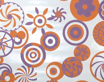 Retro Wallpaper by the Yard 70s Vintage Wallpaper - 1970s Vinyl Purple and Orange Geometric Candy Circles on White