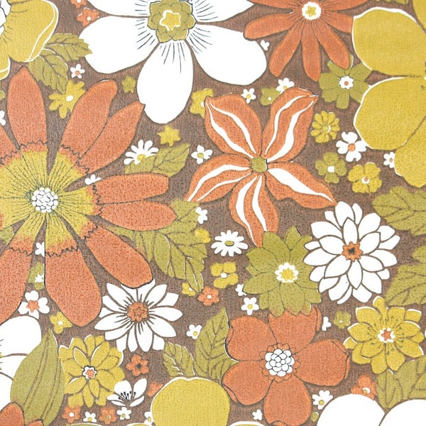 Retro Wallpaper by the Yard 70s Vintage Wallpaper - 1970s Orange Gold and White Flowers