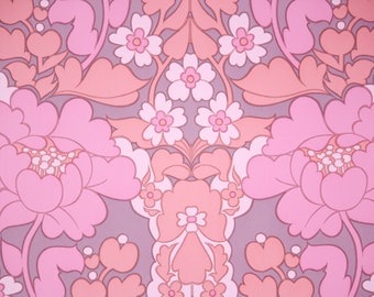 Retro Wallpaper by the Yard 70s Vintage Wallpaper - 1970s Retro Floral with Large Pink and Purple Blooms