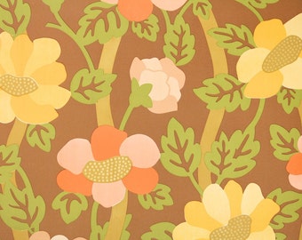 Vinage Wallpaper by the Yard - 1970s Orange Yellow and Brown Floral