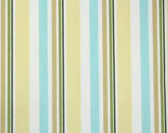 Papier peint rétro par yard Papier peint vintage des années 70 - Rayures jaunes bleues et vertes des années 1970 sur blanc