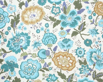 Retro Wallpaper by the Yard 70s Vintage Wallpaper – 1970s Aqua and Tan Floral Chintz on White