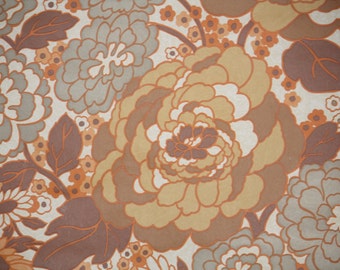 Retro Wallpaper by the Yard 70s Vintage Wallpaper - 1970s Brown Orange and Gray Large Roses and Daisies Floral